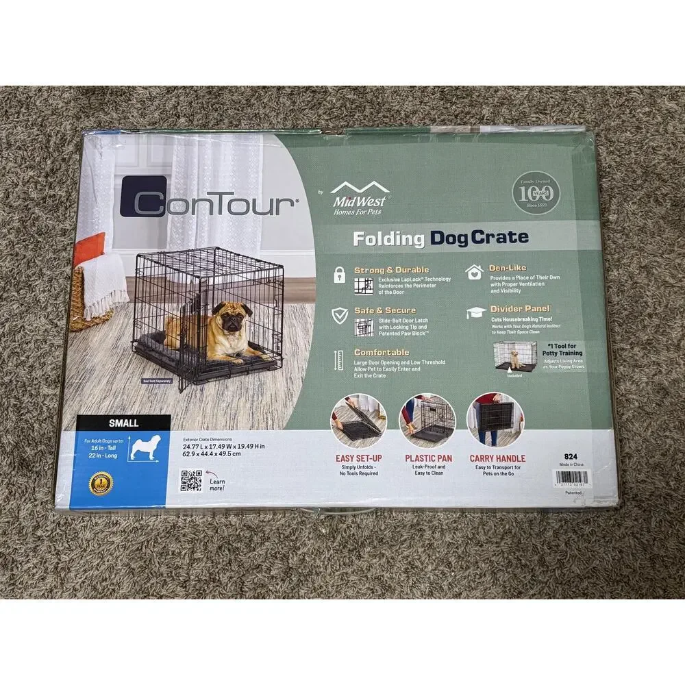 Contour 824 Satin Black Electro-Coat 1-Door Folding Dog Crate fits 16x22 dog